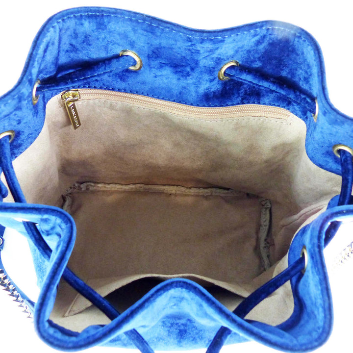 Lancaster Velvet Small Bucket Bag Blau