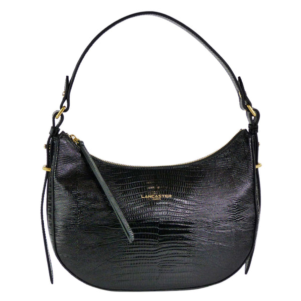 Lancaster Exotic Lézard & Croco Leder Hobo Bag Schwarz