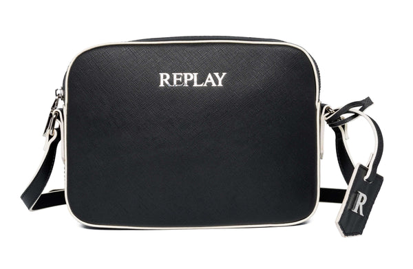 REPLAY Damen Umhängetasche FW3075 Saffiano Kunstleder Schwarz