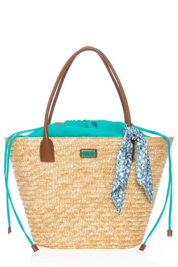 Mandarina Duck Seashell Straw Bag Lapis