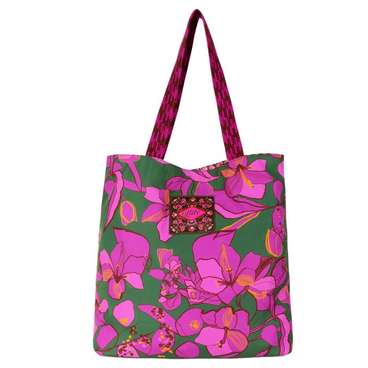 Oilily Romy Reversible Shopper Sketchy Flower Forrest Green