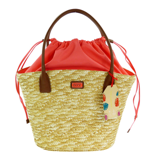 Mandarina Duck Seashell Straw Bag Coral